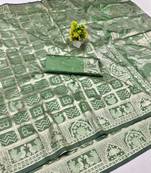 Pista zari woven patola silk blend traditional saree with blouse piece