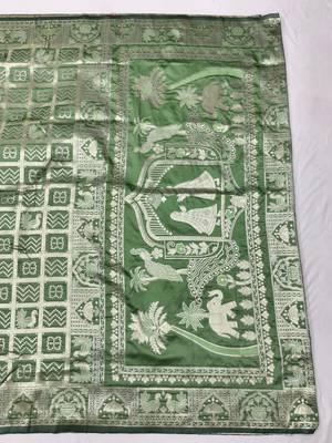 Pista zari woven patola silk blend traditional saree with blouse piece 2