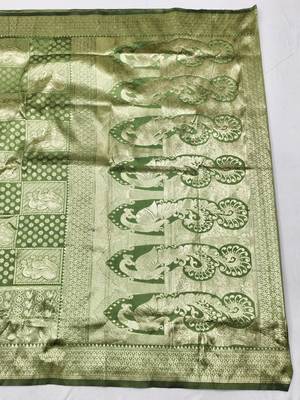 Pista zari woven silk blend traditional saree with blouse piece 2
