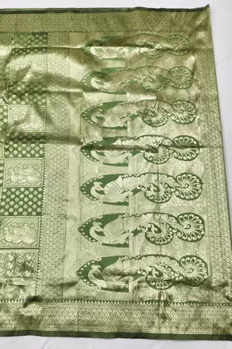 Pista zari woven silk blend traditional saree with blouse piece