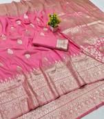 Pink zari woven banarasi silk blend traditional saree with blouse piece
