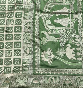 Pista zari woven patola silk blend traditional saree with blouse piece 5