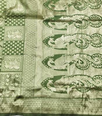 Pista zari woven silk blend traditional saree with blouse piece 5