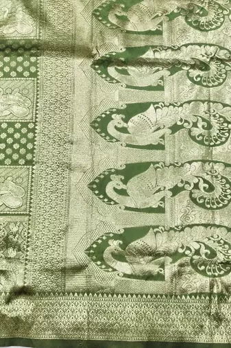 Pista zari woven silk blend traditional saree with blouse piece
