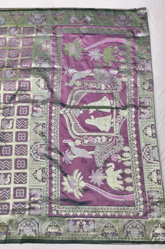Wine zari woven patola silk blend traditional saree with blouse piece