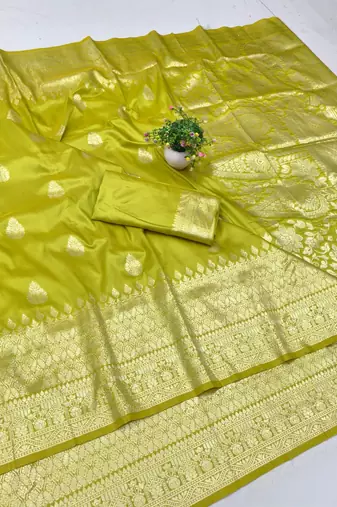 Limezari woven banarasi silk blend traditional saree with blouse piece