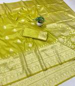 Limezari woven banarasi silk blend traditional saree with blouse piece