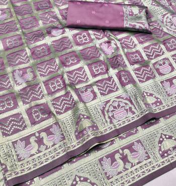 Wine zari woven patola silk blend traditional saree with blouse piece 3