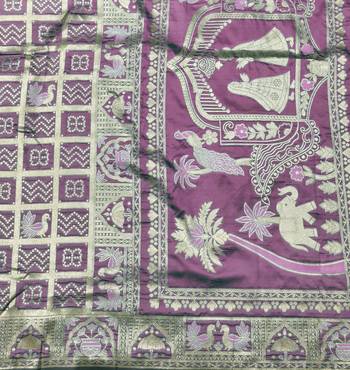 Wine zari woven patola silk blend traditional saree with blouse piece 5
