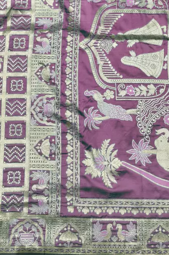 Wine zari woven patola silk blend traditional saree with blouse piece