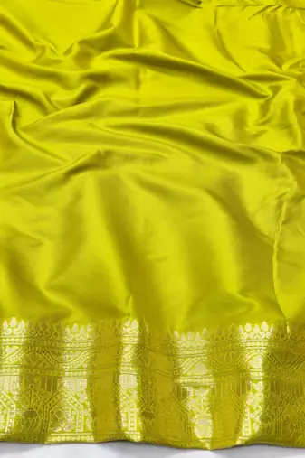 Lime Zari woven silk blend traditional saree with blouse piece