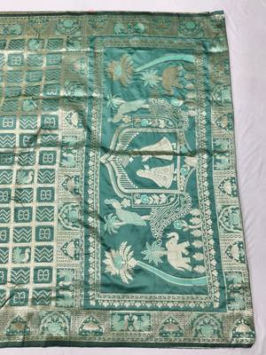 Green zari woven patola silk blend traditional saree with blouse piece 1