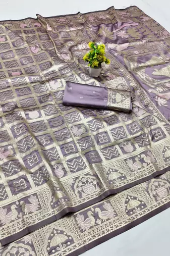 Wine zari woven patola silk blend traditional saree with blouse piece