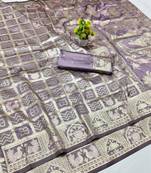 Wine zari woven patola silk blend traditional saree with blouse piece