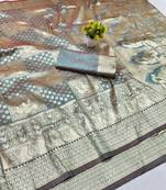 Light blue zari woven banarasi silk blend traditional saree with blouse piece