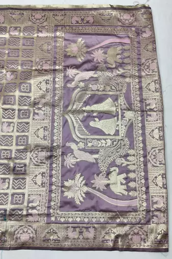 Wine zari woven patola silk blend traditional saree with blouse piece