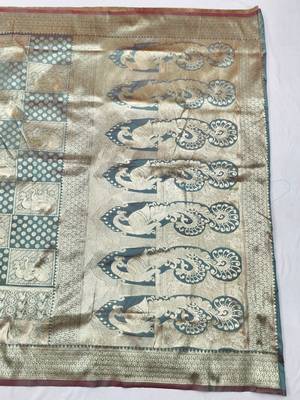 Light blue zari woven silk blend traditional saree with blouse piece 2