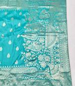 Blue pink zari woven banarasi silk blend traditional saree with blouse piece