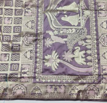Wine zari woven patola silk blend traditional saree with blouse piece 5