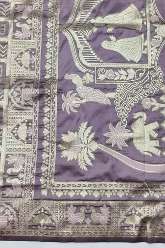 Wine zari woven patola silk blend traditional saree with blouse piece