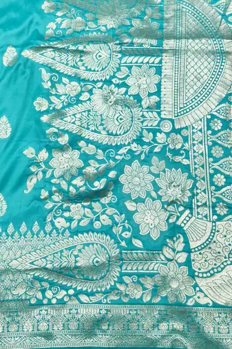 Blue pink zari woven silk blend traditional saree with blouse piece
