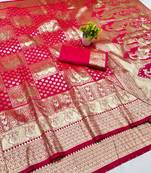 Rani zari woven banarasi silk blend traditional saree with blouse piece