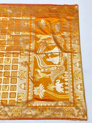Mustard zari woven patola silk blend traditional saree with blouse piece 1
