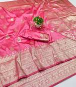 Pink zari woven banarasi silk blend traditional saree with blouse piece