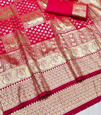 Rani zari woven silk blend traditional saree with blouse piece 3