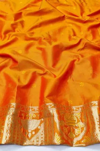 Mustard zari woven patola silk blend traditional saree with blouse piece