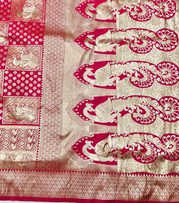 Rani zari woven silk blend traditional saree with blouse piece 5