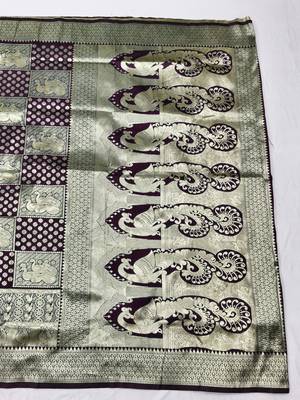 Wine zari woven silk blend traditional saree with blouse piece 2
