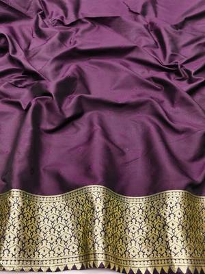 Wine zari woven silk blend traditional saree with blouse piece 4