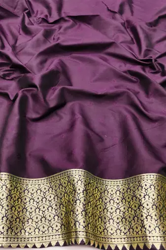 Wine zari woven silk blend traditional saree with blouse piece