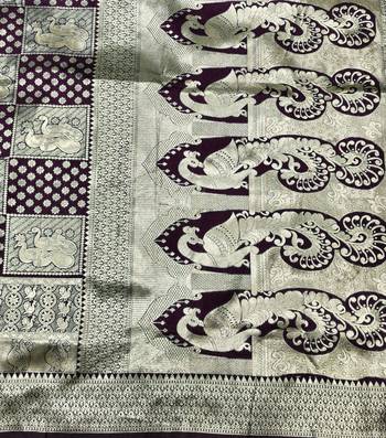 Wine zari woven silk blend traditional saree with blouse piece 5