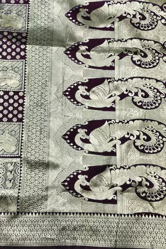 Wine zari woven silk blend traditional saree with blouse piece