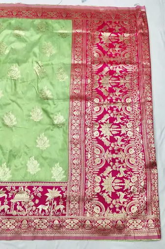 Pista zari woven silk blend traditional saree with blouse piece