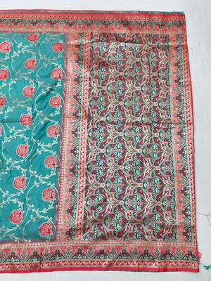 Blue zari woven silk blend traditional saree with blouse piece 2