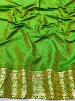 Green zari woven silk blend traditional saree with blouse piece 3