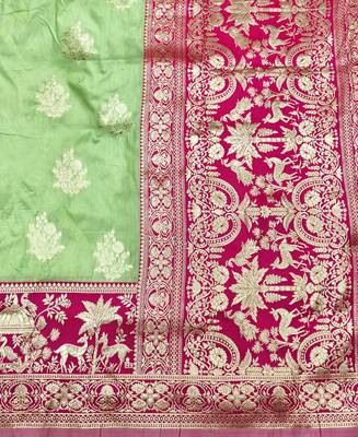 Pista zari woven silk blend traditional saree with blouse piece 5