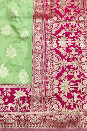 Pista zari woven silk blend traditional saree with blouse piece