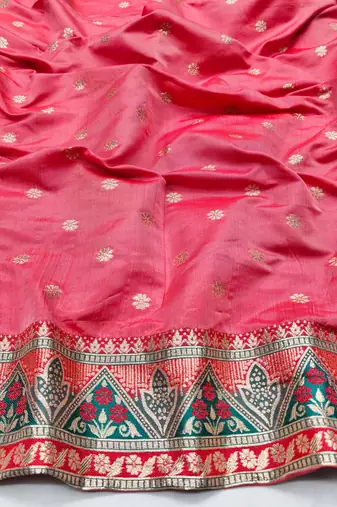Blue zari woven silk blend traditional saree with blouse piece