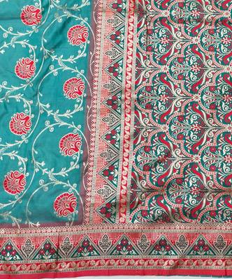 Blue zari woven silk blend traditional saree with blouse piece 5