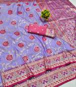 Purple zari woven banarasi silk blend traditional saree with blouse piece