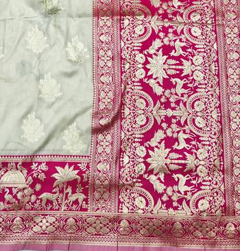 Cream zari woven silk blend traditional saree with blouse piece 5