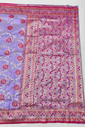 Purple zari woven silk blend traditional saree with blouse piece