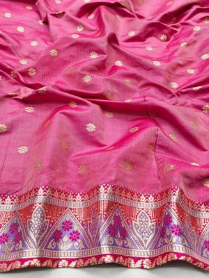 Purple zari woven silk blend traditional saree with blouse piece 4