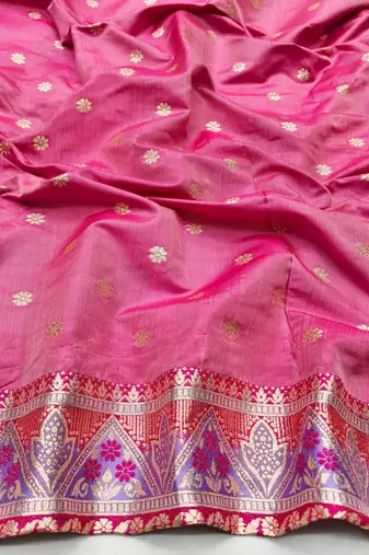 Purple zari woven silk blend traditional saree with blouse piece