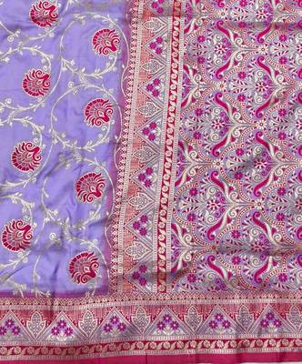 Purple zari woven silk blend traditional saree with blouse piece 5