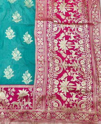Blue zari woven silk blend traditional saree with blouse piece 5